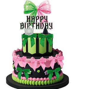 Witch Cake Topper Green Pink Bow Cake Topper Crown Cupcake Topper (Black)