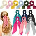 12 Pcs Hair Accessories for Women Hair Bows Scrunchies Scarf Ties Bunny Ears Silk Satin Scrunchies Hair Ribbons Hair Scarf Hair Ties with Bows for Women Lady(Fresh Color) (Fresh Color)