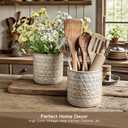 Ceramic Utensil Holder for Kitchen Counter,5.3" Farmhouse Kitchen Utensils Holder for Countertop Handcrafted Cooking Utensil Holder with Elegant Design for Utensil Storage, Flower Vase