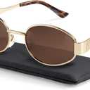 livho 2025 Trendy Oval Sunglasses - Stylish Polarized Shades for Everyday - Retro Metal Frames (Brown/Gold)