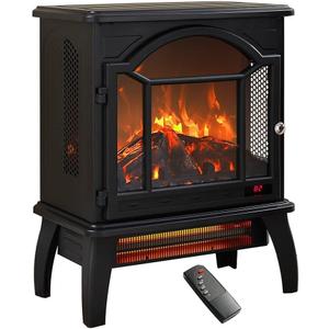 Freestanding Electric Fireplace Heater,Portable Infrared Fireplace Stove with 4 Types of 3D Realistic Flame Effects,Adjustable Temperature Compact Indoor Space Heater,Timer&Remote,22".