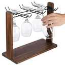 MyGift Tabletop Wine Glass Drying Rack, Champagne Flute Holder, Countertop Stemware Stand for Goblets, Modern Burnt Brown Solid Wood and Matte Black Metal Wire