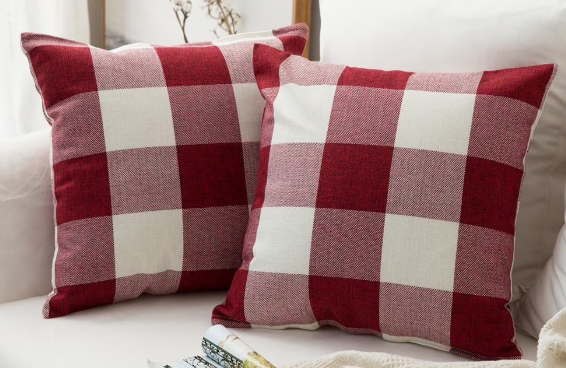 IULEE Pack of 2 Farmhouse Checkers Buffalo Plaids Polyester Linen Soft Soild Square Throw Pillow Covers Home Decor Outdoor Cushion Case for Sofa Bedroom Outdoor 20 x 20 Inch Red and White