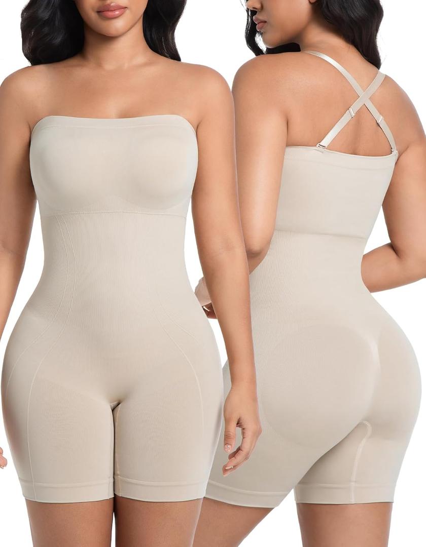 SIMIYA Shapewear Bodysuits Built in Bra, Tummy Control Strapless/strap Top for Women, Full Body Shaper Seamless Waist Trainer (White, XL)