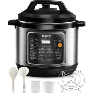 COMFEE Pressure Cooker 8 Quart with 16 Cooking Functions, Olla de Presion Non-Stick Pot Yogurt Maker Rice Cooker Slow Cooker Saut Steamer, Healthy Ceramic Inner Pot (Black)