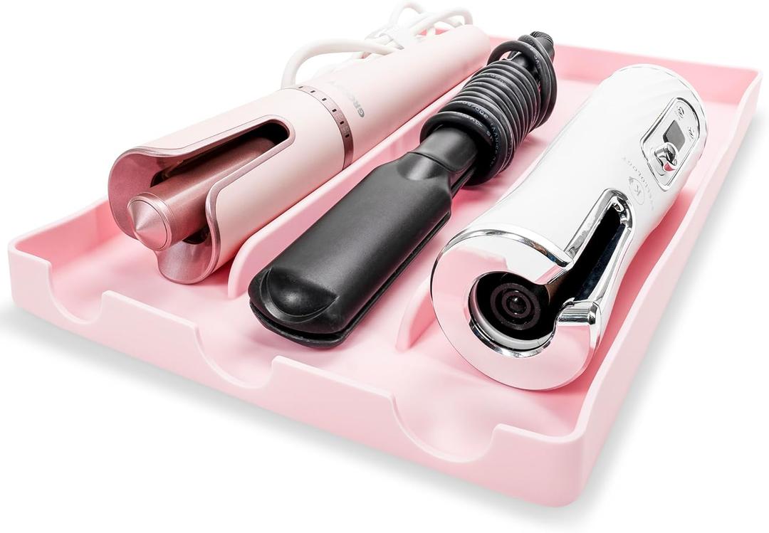 Hair Tool Organizer, 100% Food Grade Silicone, Up to 428F Heat Resistant, Hot Tools Organizer, Hair Styling Tools Organizer, 14.75" x 9.5" x 1" (Pink)