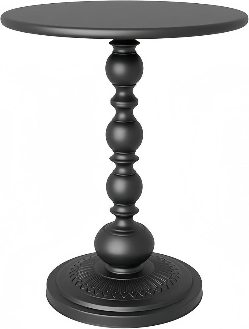Metal Small End Table,Vintage Matte Black Round Side Table Nightstand for Bedside or Sofa,Small Accent Pedestal Table for Living Room Corners Bedroom Patio and bar (Matte Black)
