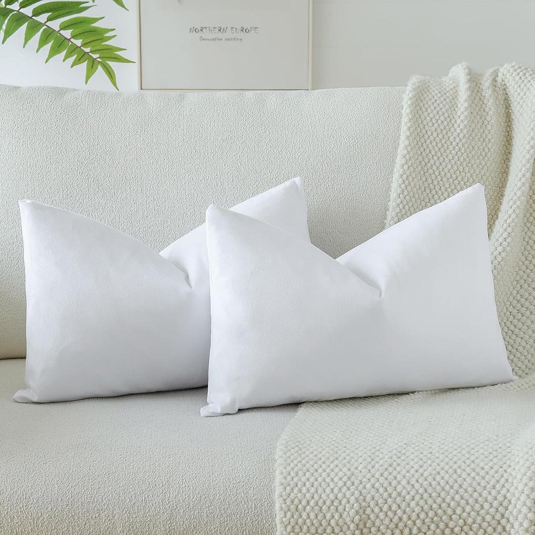 OTOSTAR Pack of 2 Velvet Soft Solid Decorative Throw Pillow Covers 16 x 24 Inch Pillow Covers Lumbar Cushion Case Couch Pillowcases for Sofa Bed Home Decor (Pure White) (24" x 16" (Pack of 2))
