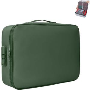 Fireproof Document Box, Waterproof File Organiser, Portable Home Fire Lockable Fire Safe Document Box, Collapsible Travel Storage Boxes File Storage With Inserts Bags And Zipper (Green)