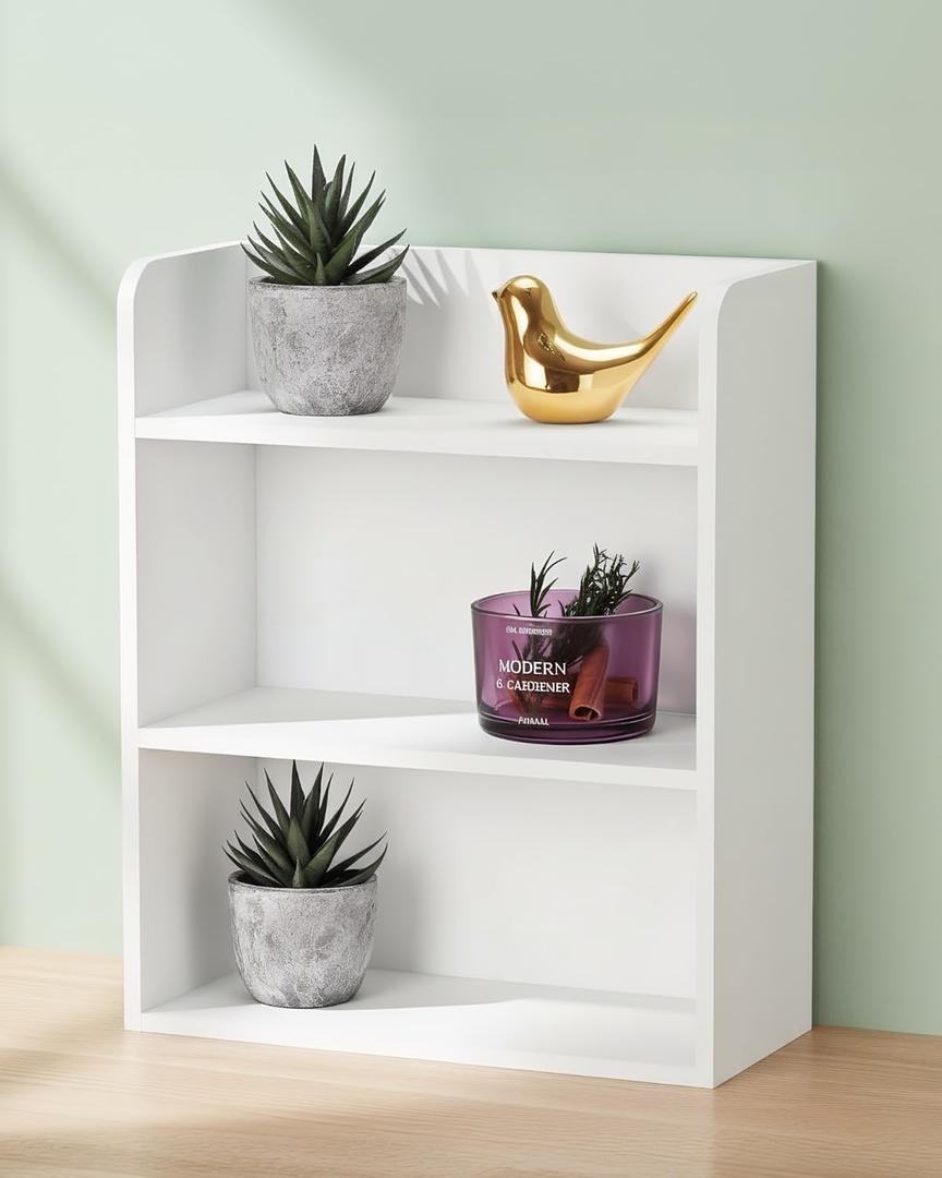 3-Tier Trinket Shelf, Small Display Shelf for Wall or Countertop, Wooden Knick-Knack Shelves for Collectibles, Perfume & Crystal Storage, White