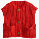 Women's Sleeveless Cropped Knit Cardigan Casual Button Down Crochet Sweater Vest Tops with Pockets Size M