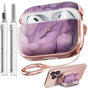 Inesore for AirPods Pro 2nd Generation Case Cover with Lock, Flowers Cute Air Pods Pro 2 Case Hard iPod Pro Cases for Women Girls with Cleaner Kit (2023 USB-C /2022/2019) -Purple Gold Marble
