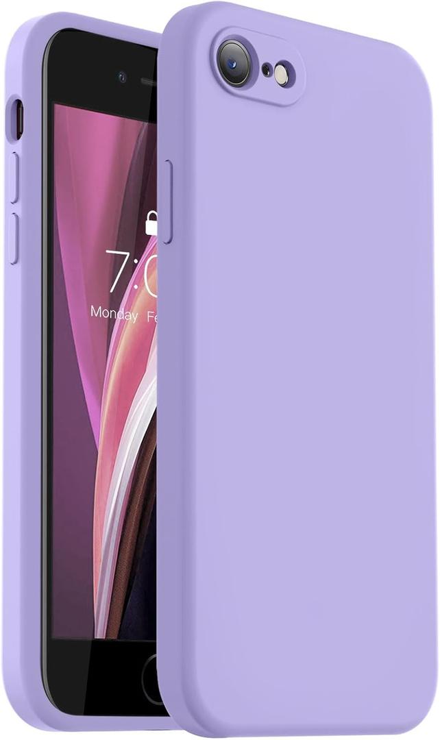Vooii for iPhone SE Case 2022/3rd/2020,iPhone 8/7 Case, Upgraded Liquid Silicone with [Flat Edges] [Camera Protection] [Soft Anti-Scratch Microfiber Lining] Phone Case for iPhone SE - Light Purple