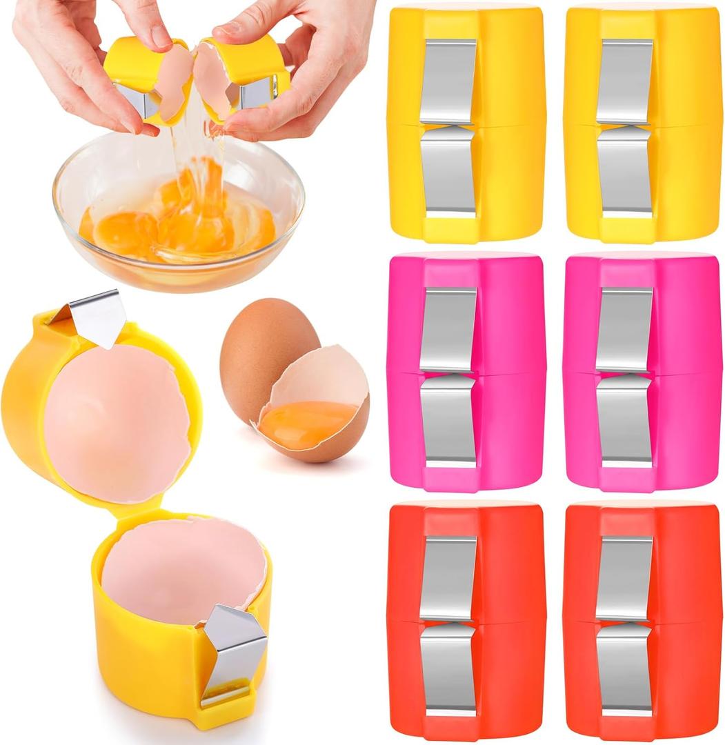 LemonRoad 6 Pcs Egg Shell Opener for Hard Boiled & Raw, Cracker Peeler Tool, Easy Egg Cutter for Kitchen, Cooking, Baking, Breakfast, Camping, Indoor & Outdoor Use(Orange, Pink, Yellow)