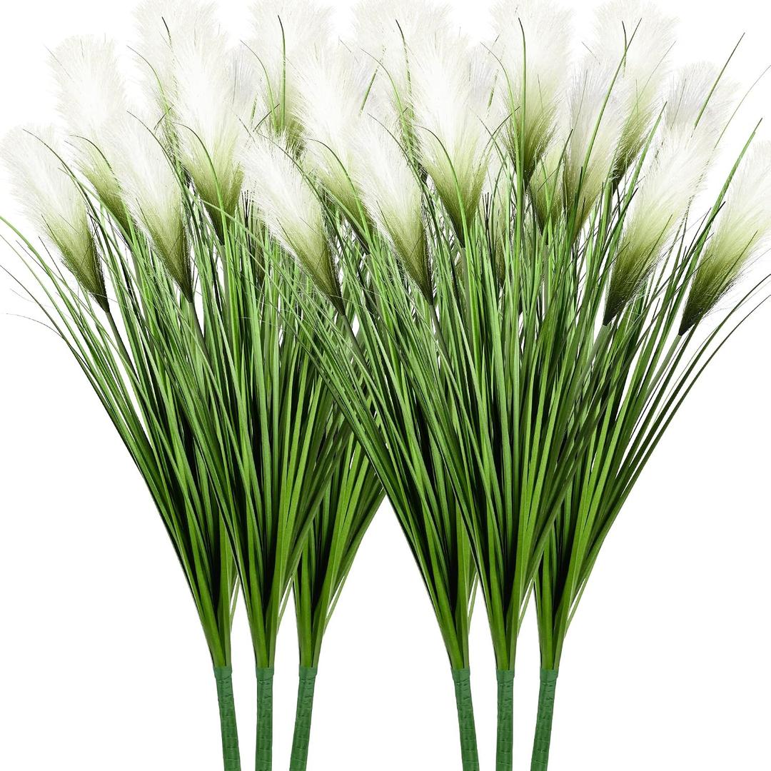 Vlorart 33" Artificial Plants 6 Pack Onion Tall Grass Greenery, Faux Fake Grass Shrubs Plant Flowers Wheat Grass for House Home Indoor Outdoor Office Room Gardening Indoor Dcor-White