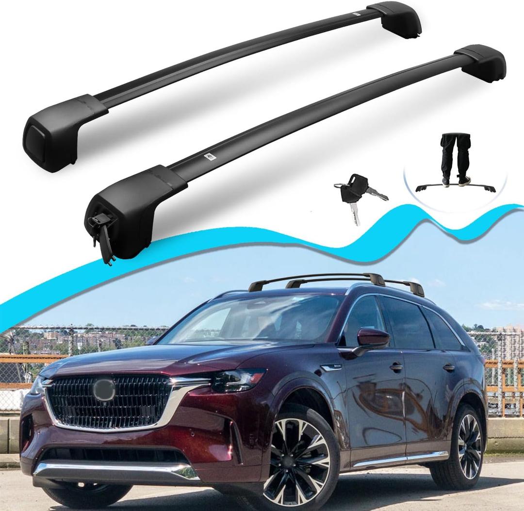 Roof Racks for Mazda CX90 & PHEV - Hidden Lock Cylinder Cross Bars, Fits Multiple Kayaks, or a Mix of Kayaks and Bikes | 2024-2026