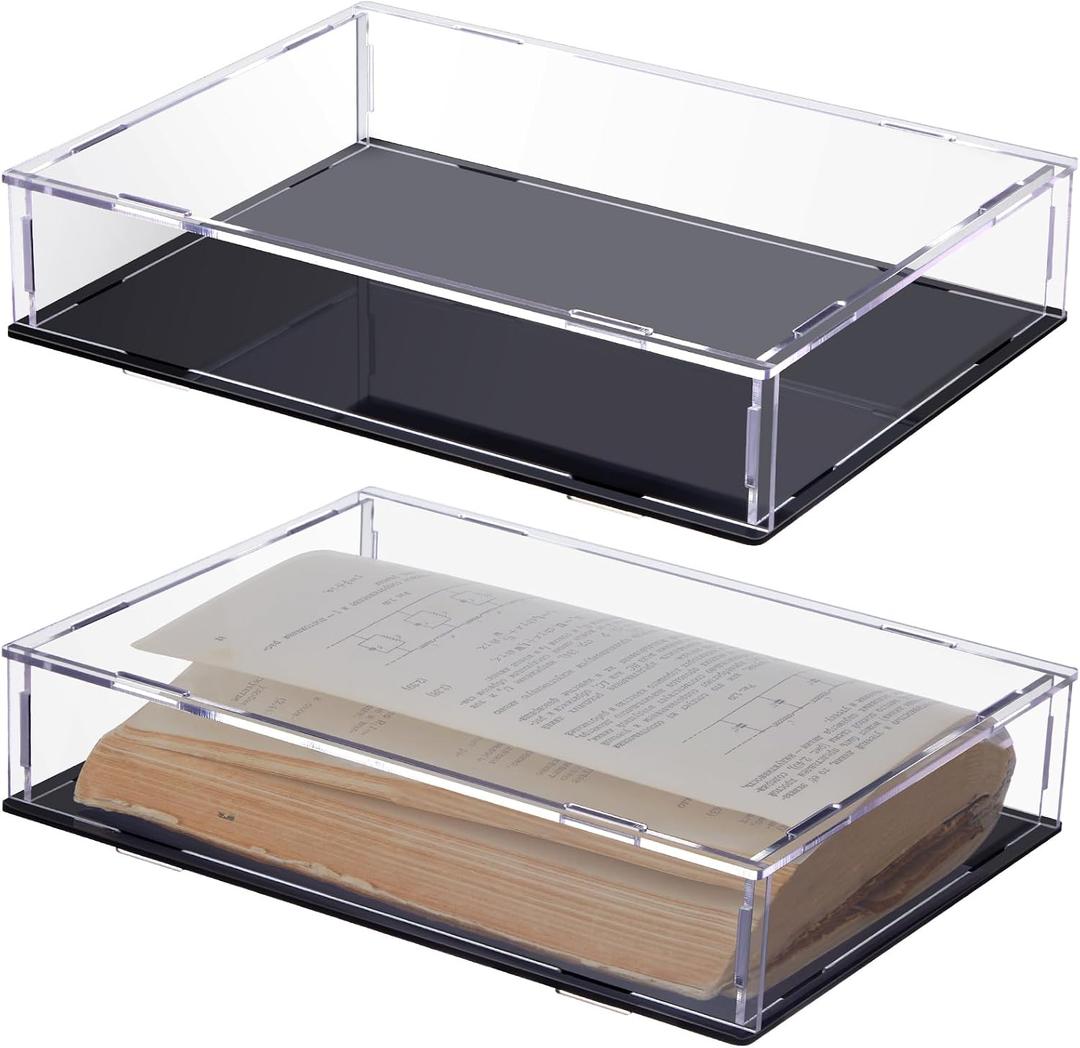 Suzile 2 Pcs Book Display Case Clear Acrylic Box Book Protector Case with Black Base, Seal, Dust-Proof, Self-Assembly for Collecting Books Magazine Figures and Other Small Things, 10.5 x 7.5 x 2 Inch