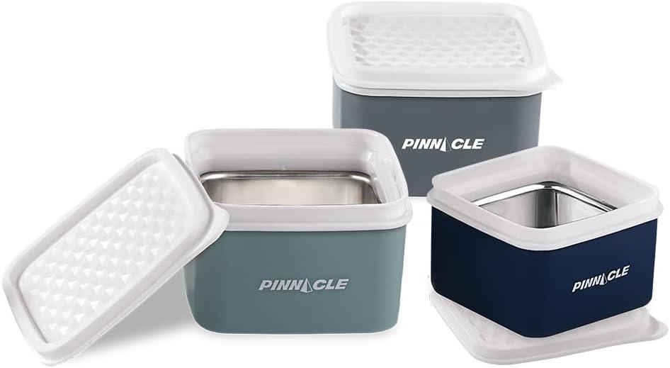 Pinnacle Baby/Toddler/Kids Stainless Steel Insulated Food Storage Container Small Leak Proof Lunch Box- 3 pk. 8 oz Snack Containers- Square Thermal Food Container With Airtight Lid