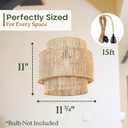 11.8" Boho Jute Plug in Pendant Light, Handwoven Natural Hanging Lamp Plug in with Dimmable Light Switch, Wicker Hanging Light Fixture for Bedroom Living Room Kitchen (No Bulb Included)