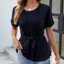 CiCiBird Women Dressy Casual Blouses Summer Peplum Tops Work Pleated Blouse (Black, M)