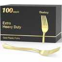 Dealusy 100 Count Heavy Duty Gold Plastic Forks Disposable, BPA-Free, Heat Resistant, Solid and Durable Premium Plastic Disposable Forks for Party Supply