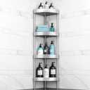 Nieifi Corner Shower Caddy Stand-4 Tier Rustproof Anodized Aluminum Standing Shower Organizer-Shower Caddy Corner-Dual Stability to Anti-Shaking-Height-Adjustable Legs for Uneven Surfaces-Silver