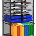 EasyPAG Rolling File Cart with 14 Slot Mail Organizer, Under Desk Storage with Hanging File Rack for Letter/Legal Folders, Mobile Filing Cabinet Printer Stand for Office Home Classroom, Black
