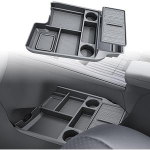 for with 2021-2026 Toyota Sienna Center Console Organizer with Cup Holder, Lower Storage Box Accessories (TPE Material with Original car Wood Grain, Grey)