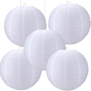 Glooglitter 5 Pcs 20 Inch Large White Paper Lanterns Gaint Chinese Moon Round Paper Lamp Japanese Jumbo Hanging Lanterns for Wedding Graduation Bridal Shower Birthday Party Supplies Decoration
