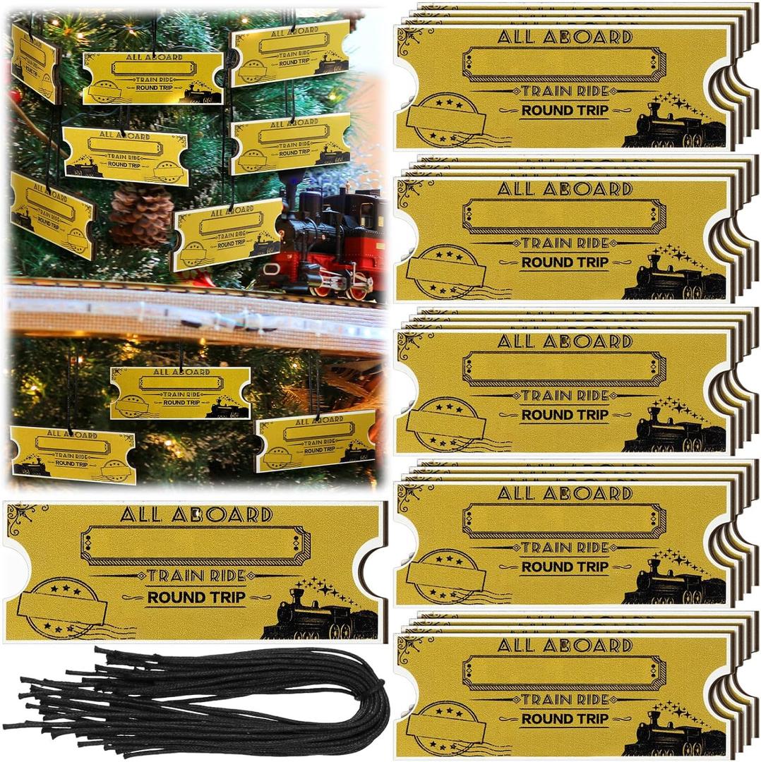 24 Pcs Christmas Golden Tickets Ornaments Bulk Polar Decorations North Believe Train Tickets Hanging Christmas Holiday Party Gifts Favors Xmas Tree Decoration