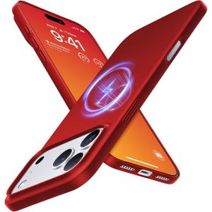 TORRAS Magnetic Slim Fit for iPhone 17 Pro Case 6.3 inch, Ultra-Thin, Compatible with MagSafe, Lightweight Matte Anti-Scratch Hard PC Cover Phone Case for iPhone 17 Pro OriginFit, Red