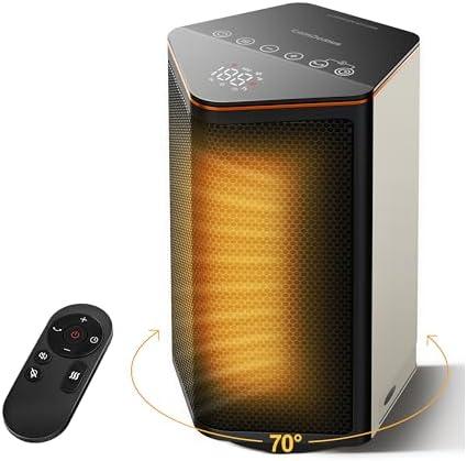 ComDomus Space Heaters for Indoor Use, 1500W Portable Electric Heater with Thermostat, 70° Oscillation, 5 Modes, 12H Timer, White Small Room Heater for Office Bedroom Desk