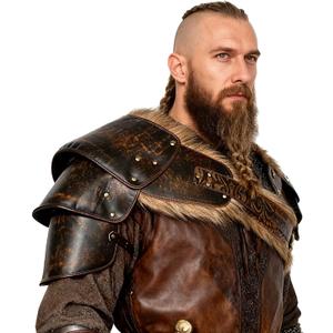 L'VOW Medieval Leather Pauldron Single Shoulder Armor Viking Accessories for Men Ren Faire LARP Cosplay, Brown
