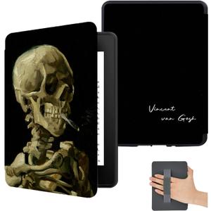 Cover for All New 6 Inch Kindle 2024 and 2022 (11th Generation) Cute Slim Lightweight Case - with Hand Strap - PU Leather with Cool Stylish Halloween Pattern - Van Gogh Head of a Skull