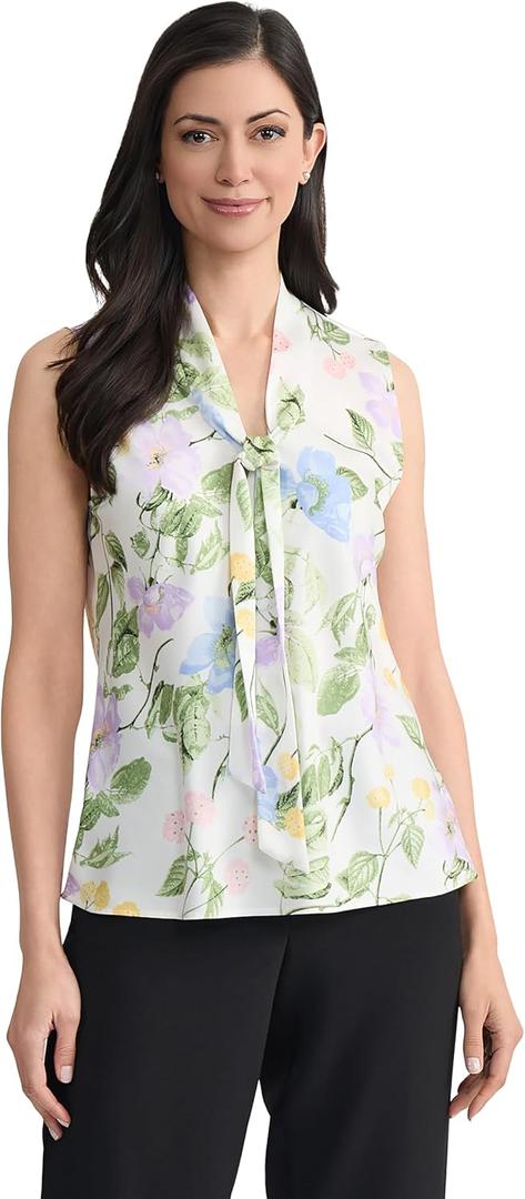 Kasper Women's Kasper Petite Sleeveless Printed Tie-Front V-Neck Top,  Petite XL