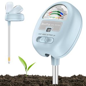 4-in-1 Soil Moisture Meter, Moisture Meter for Plants, Soil Ph Meter, Tester for Moist, Light, Nutrients, pH, Great for Garden, Lawn, Farm, Indoor & Outdoor UseNo Battery Required, Blue