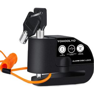 YOHOOLYO Alarm Disc Lock Motorcycle Disc Brake Lock Anti-Theft Waterproof 110 dB 7mm Pin 5ft Reminder Cable for Motorcycles Bike Scooter Carry Pouch (Black), 2 Pack
