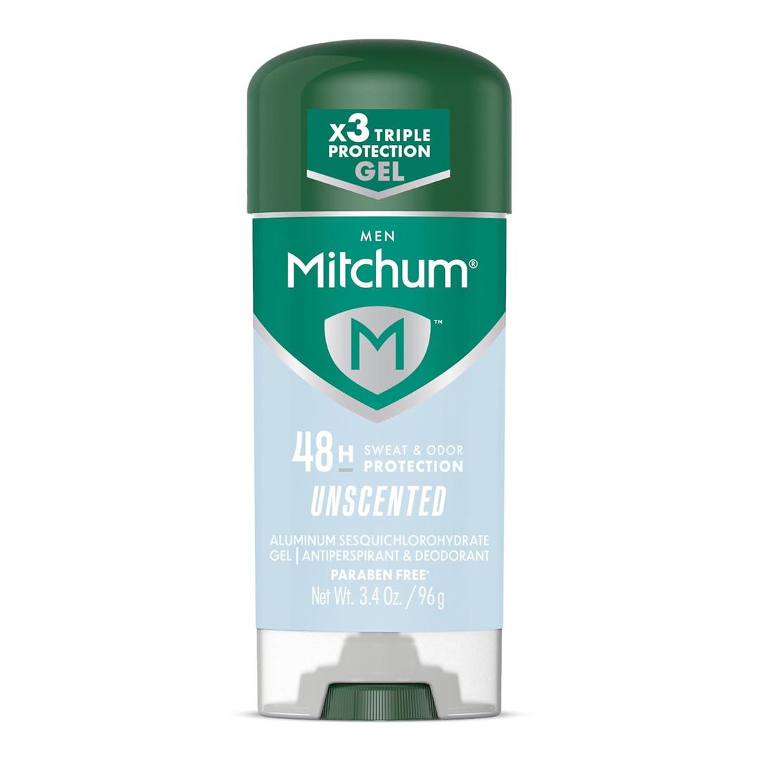 Mitchum Mens Triple Odor Protection Antiperspirant & Deodorant Gel, Unscented, 48HR Protection, 3.4 oz (3.4 Ounce (Pack of 1))