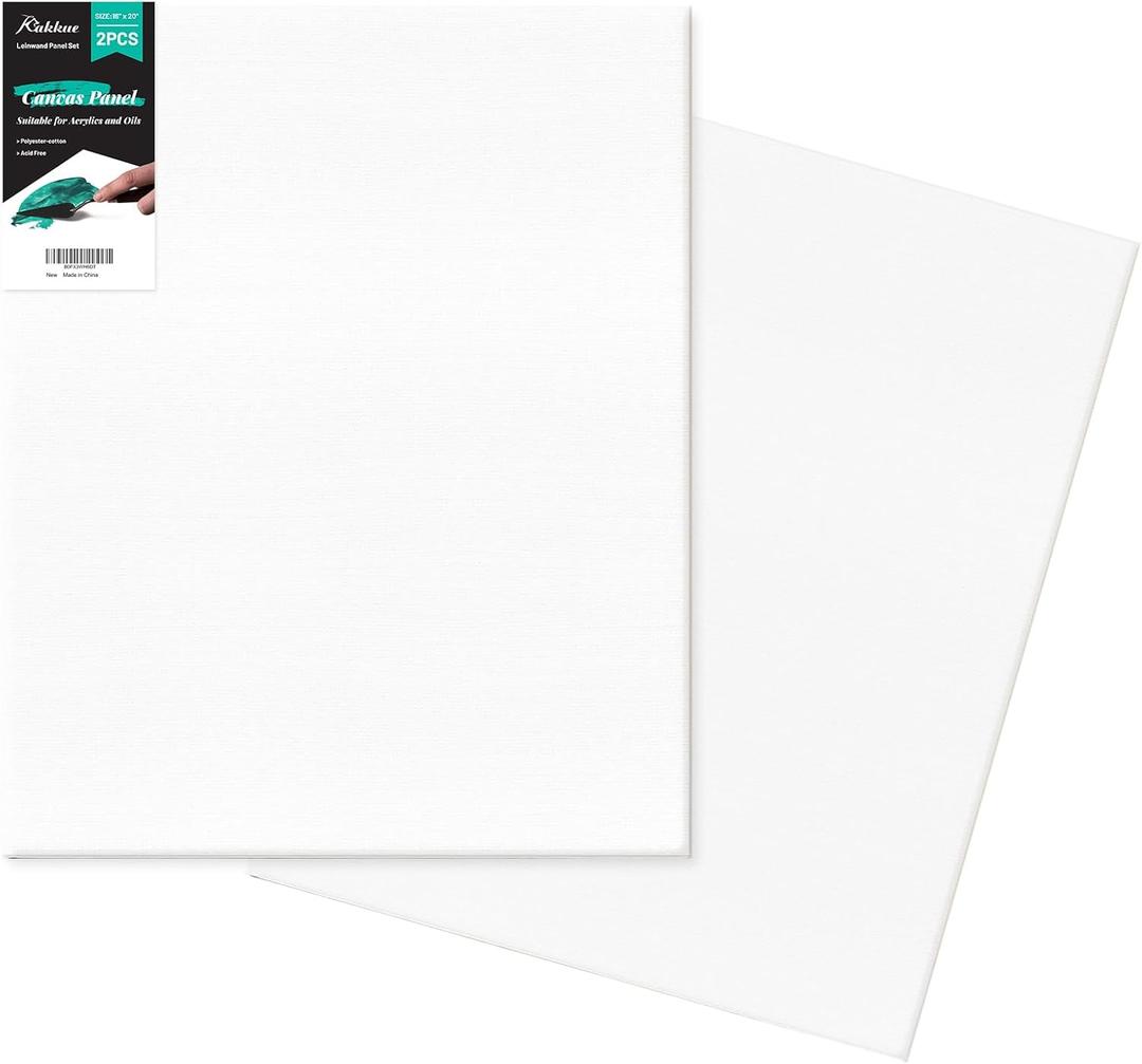 Canvas Boards 2-Pack 16"x20"  Flat Canvas Panels, Primed Polyester-Cotton Blank Canvas Set for Painting, Acrylic, Oil, Gouache & Tempera, Art Supplies for Students, Beginners & Home Studio