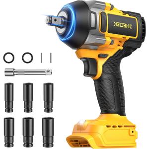 Cordless Impact Wrench for Dewalt 20V Battery, 1254Ft-lbs (1700N.m) 1/2 Inch Electric Impact Gun, 3 Speed High Torque Impact Driver with 6 Sockets, Impact Drill for Car Home Mower (No Battery)