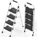 KINGRACK 4 Step Folding Ladder, 900 lbs Load Capacity, Non-Skid Large Pedals, Handrail, Safety Lock, Sturdy Step Stool for Home, Office, Garden, Multi-Purpose, White
