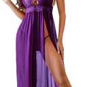 Avidlove Women Lingerie Lace Babydoll Nightdress Sexy Chemise Nightgown V Neck Nightdress Sleepwear (Small, Deep Purple)