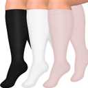 Diu Life 3 Pairs Plus Size Compression Socks for Women and Men Wide Calf Extra Knee High Support for Circulation (4X-Large, 02 Assorted 04)