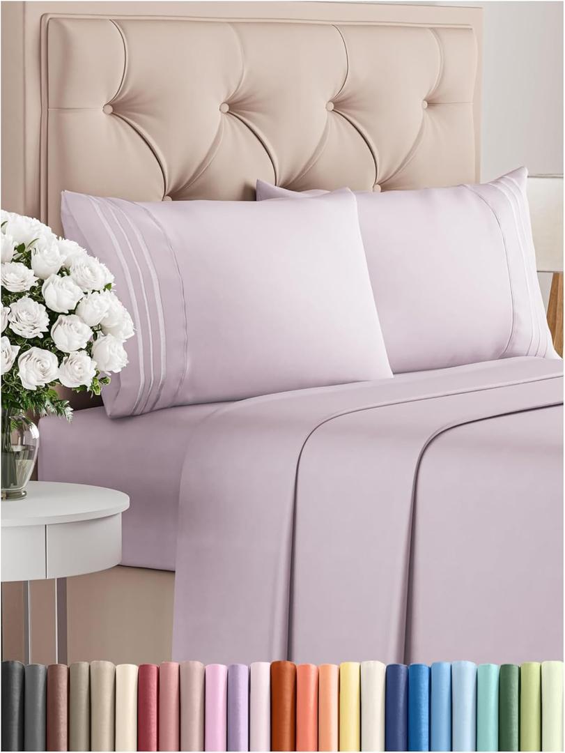 Queen Size 4 Piece Sheet Set - Comfy Breathable & Cooling Bed Sheets Set - Hotel Luxury Bedding for Women, Men, Kids & Teens - Deep Pockets, Easy-Fit, Soft and Wrinkle Free - Oeko-Tex - Light Lavender (36 - Light Lavender)