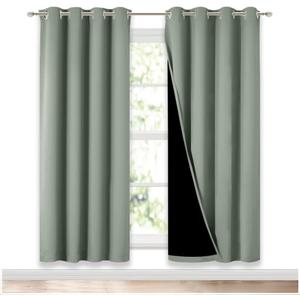 NICETOWN 100% Blackout Window Curtain Panels, Full Light Blocking Drapes with Black Liner for Nursery, 72-inch Drop Thermal Insulated Draperies (Greyish Green, 2 Pieces, 52-inch Wide Per Panel)