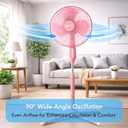 Comfort Zone 16-Inch Oscillating Pedestal Fan 3-Speed High-Velocity Cooling, Adjustable Height & Tilt, Quad-Pod Folding Base, Pink ETL Listed