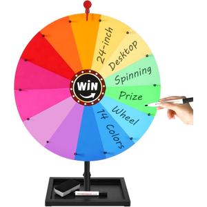 GADFISH 24-inch Tabletop Spinning Prize Wheel, Spin Doodle Game Spinner, Storable Prize Wheel Spinner with Stand, Wheel of Fortune Game, Suitable for Family Games, Party Games, 14 Colors