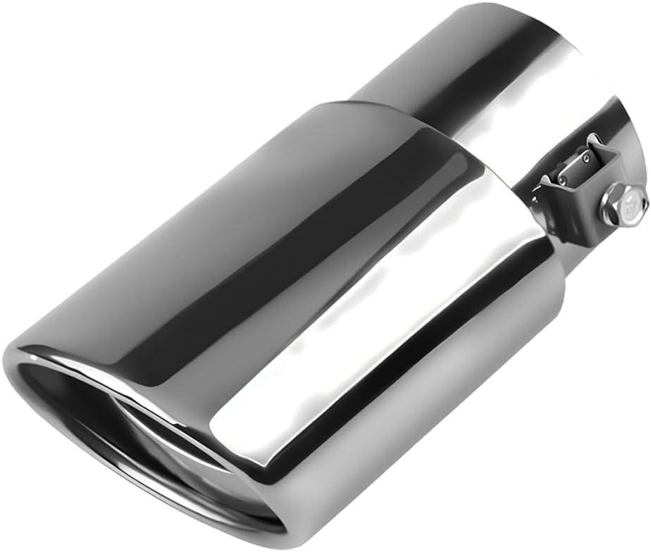 Stainless Steel Car Exhaust Tail Pipe Tip, 2.5" Inlet 3.3" Outlet Chrome-Plated Finish Tailpipe Exhaust Tip, Adjustable Car Modification Tail Throat Tail Pipe for Most Cars (Silver, Straight)