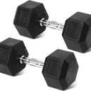 Rubber Encased Hex Weights Dumbbells Set of 5  50 lb Pair | Cast Iron Hand Weights with Anti-Slip Grip for Home Gym Strength Training (Black)