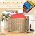 Jingmore Wicker File Basket for Hanging Folders, Decorative File Boxes with Lids, Farmhouse Collapsible Letter Size Document Storage Box for Home Office Decor